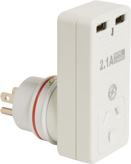 Korjo Travel Adaptor Plug with 2 x USB - Aus to USA / Canada Image 1