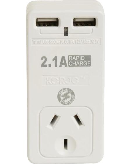 Korjo Travel Adaptor Plug with 2 x USB - Aus to USA / Canada Image 2