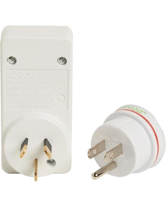 Korjo Travel Adaptor Plug with 2 x USB - Aus to USA / Canada Image 3