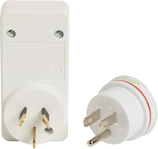 Korjo Travel Adaptor Plug with 2 x USB - Aus to USA / Canada