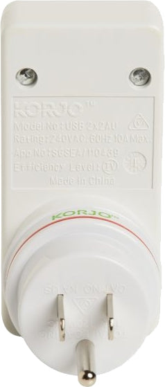 Korjo Travel Adaptor Plug with 2 x USB - Aus to USA / Canada