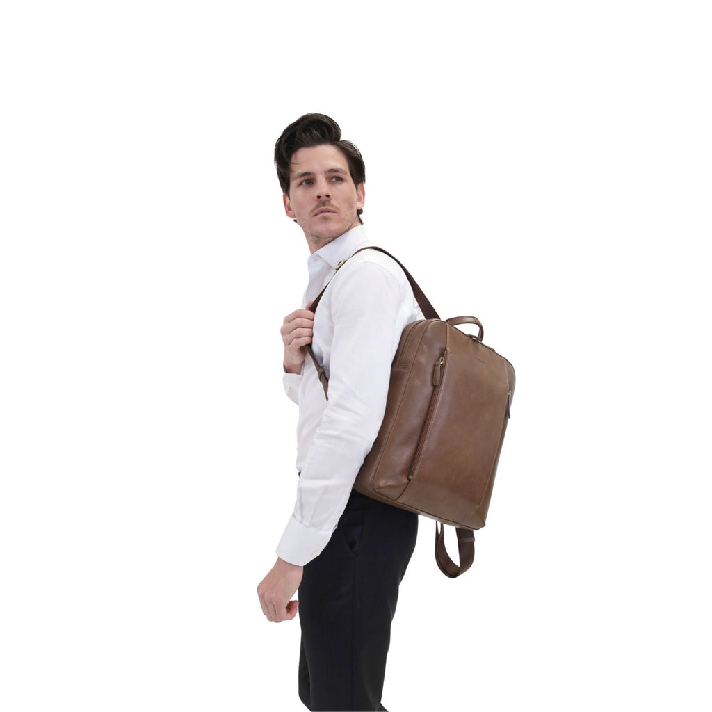 Pierre Cardin Leather Laptop Backpack - 15-Inch - Oak Back Image 5