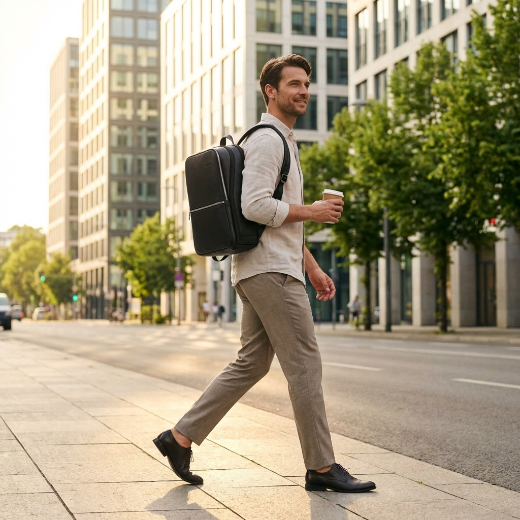 Samsonite Classic Leather Business Slim Laptop Backpack - 17L - Black Back Image 9
