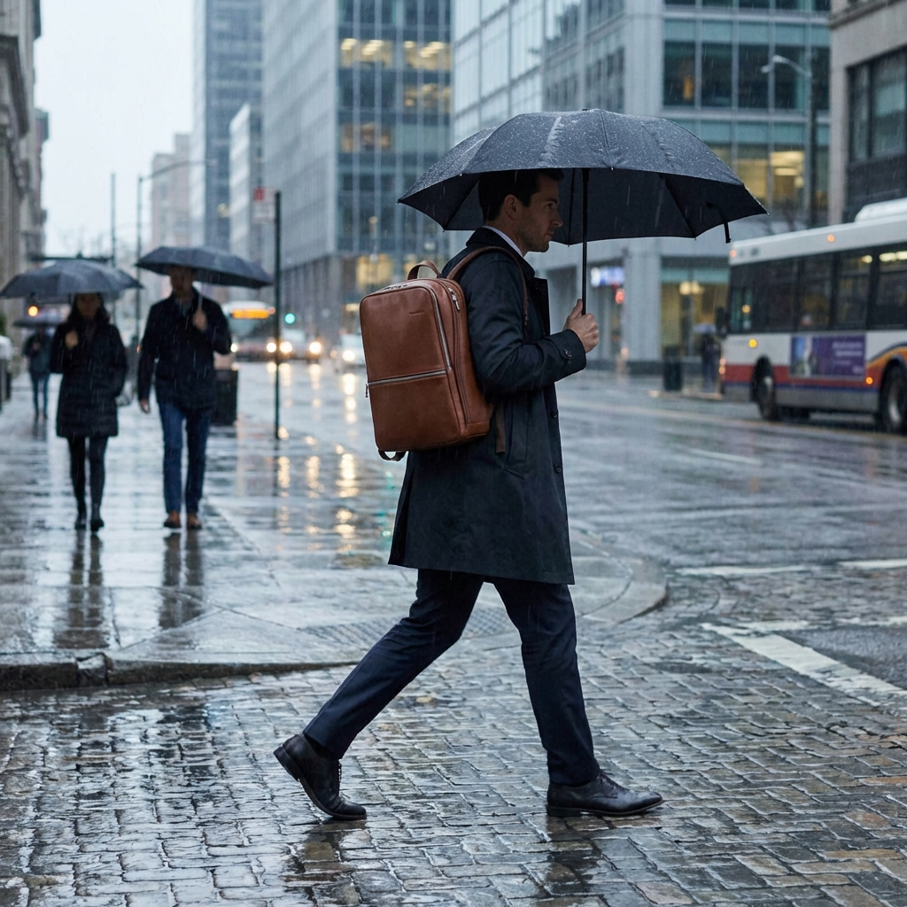 Samsonite Classic Leather Business Slim Laptop Backpack - 17L - Chocolate Back Image 10