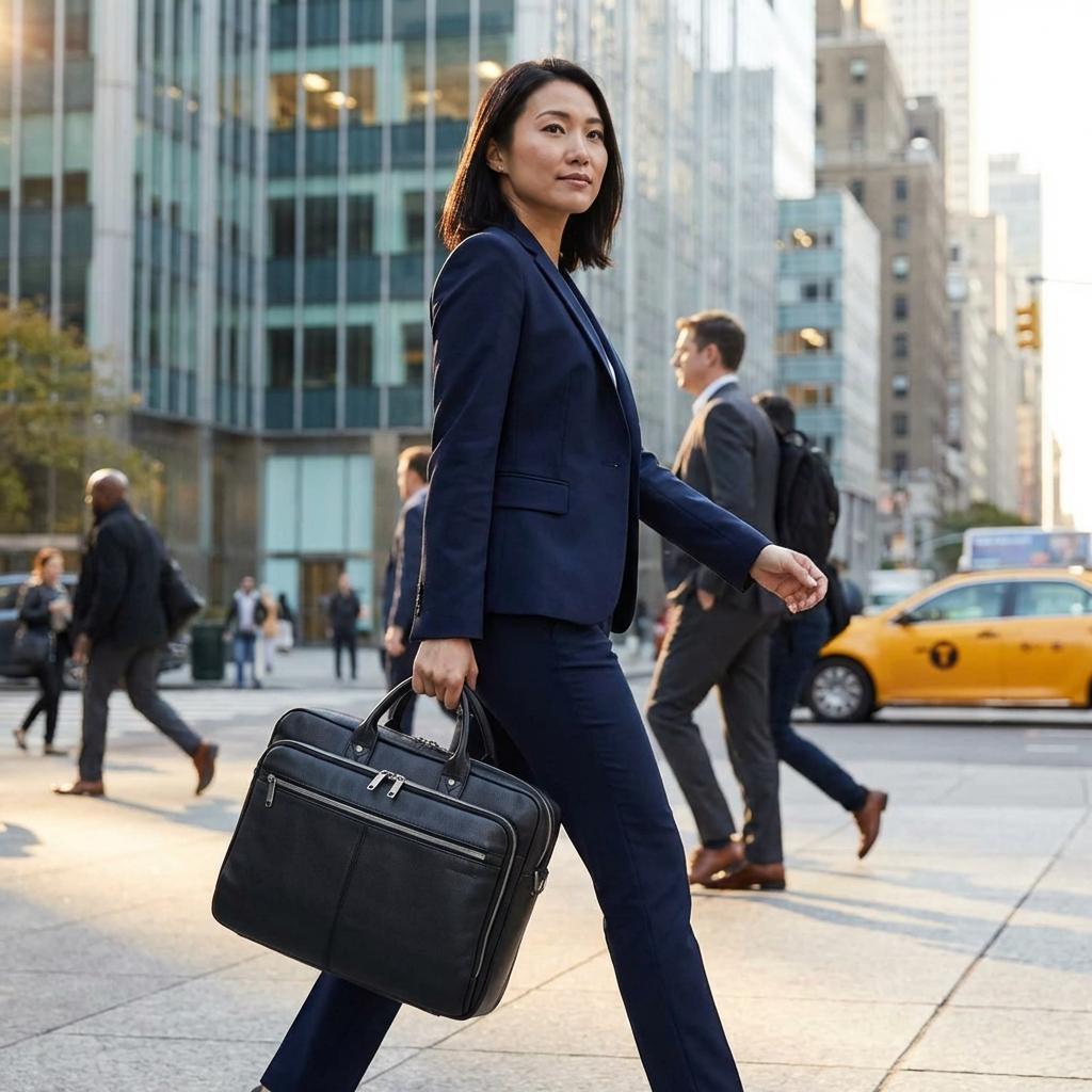 Samsonite Classic Leather Toploader Laptop Briefcase - Black Image 7