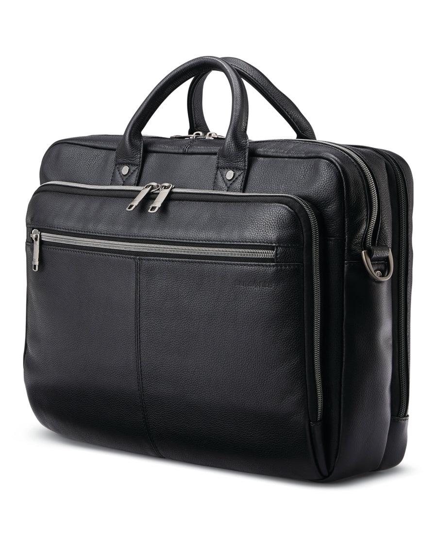 Samsonite Classic Leather Toploader Laptop Briefcase - Black Front Right Image 3
