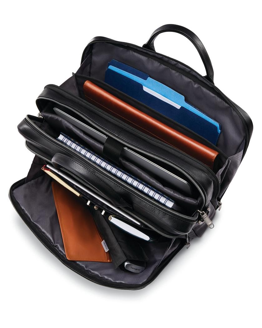 Samsonite Classic Leather Toploader Laptop Briefcase - Black Interior Image 2
