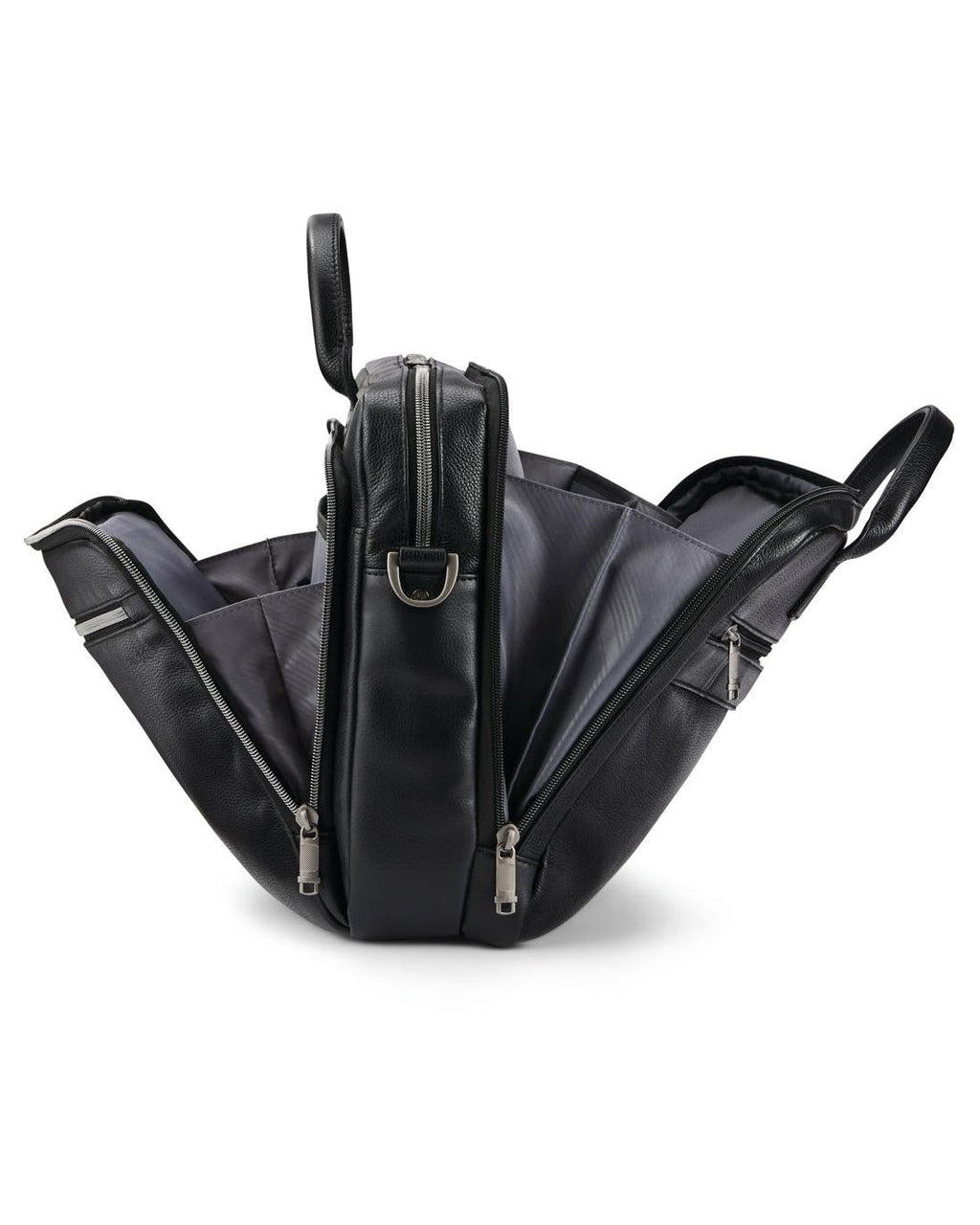 Samsonite Classic Leather Toploader Laptop Briefcase - Black Interior Image 4