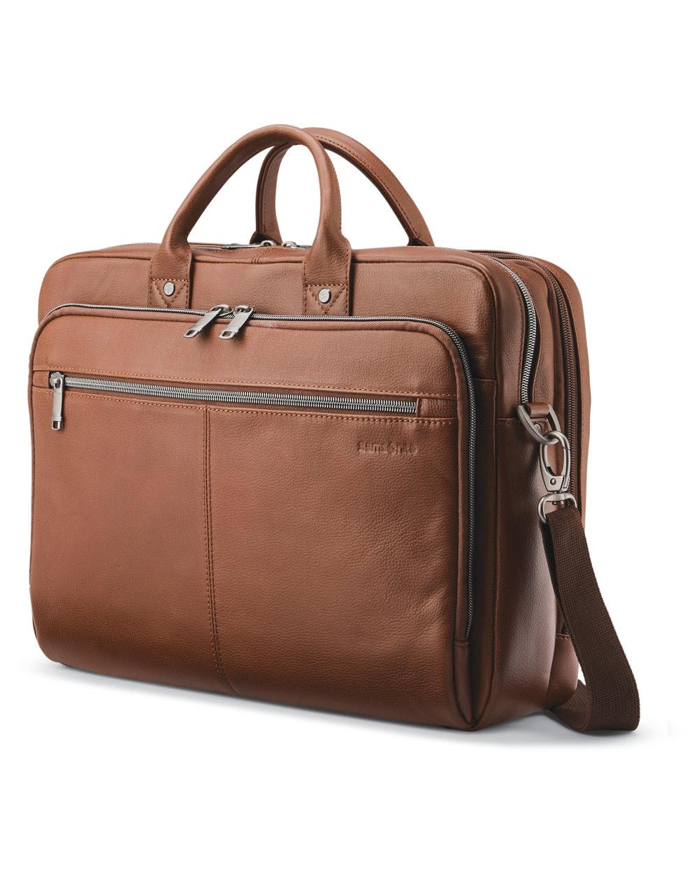 Samsonite Classic Leather Toploader Laptop Briefcase - Cognac Back Image 1