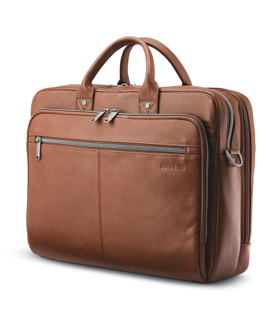 Samsonite Classic Leather Toploader Laptop Briefcase - Cognac Front Right Image 2