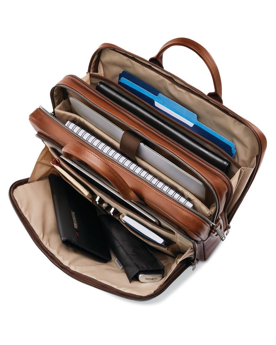 Samsonite Classic Leather Toploader Laptop Briefcase - Cognac Interior Image 7