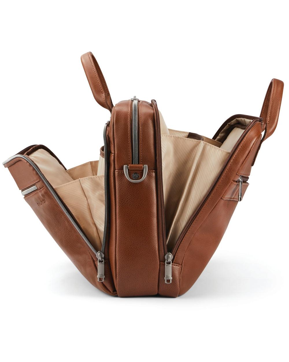 Samsonite Classic Leather Toploader Laptop Briefcase - Cognac Interior Image 4