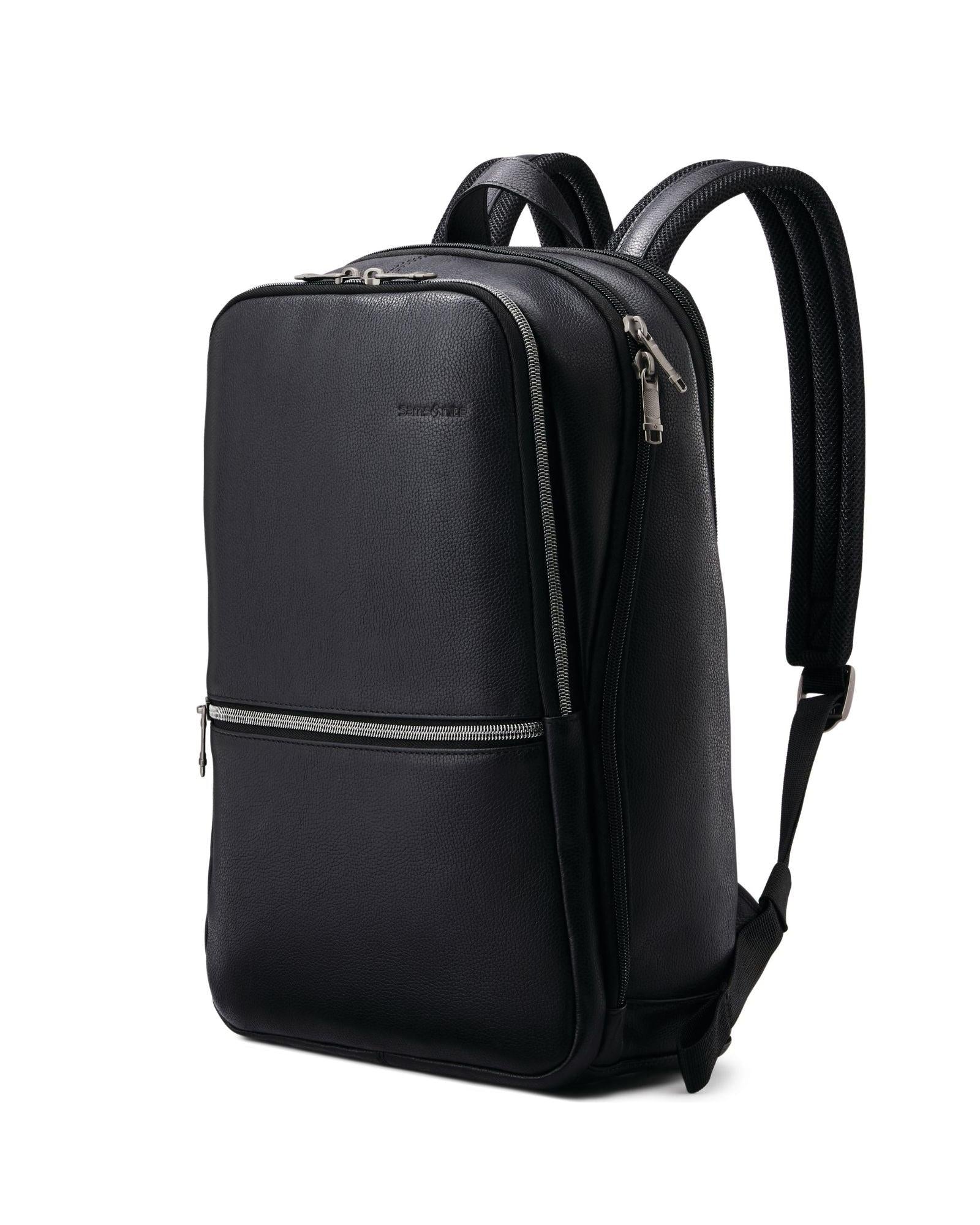 Samsonite Classic Leather Business Slim Laptop Backpack - 17L - Black Front Left Image 1