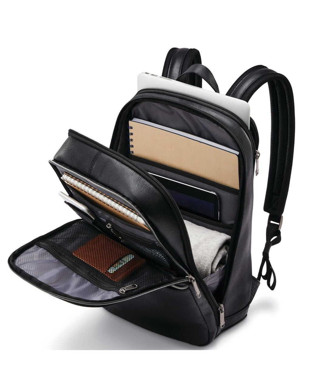 Samsonite Classic Leather Business Slim Laptop Backpack - 17L - Black Interior Front Left Image 5