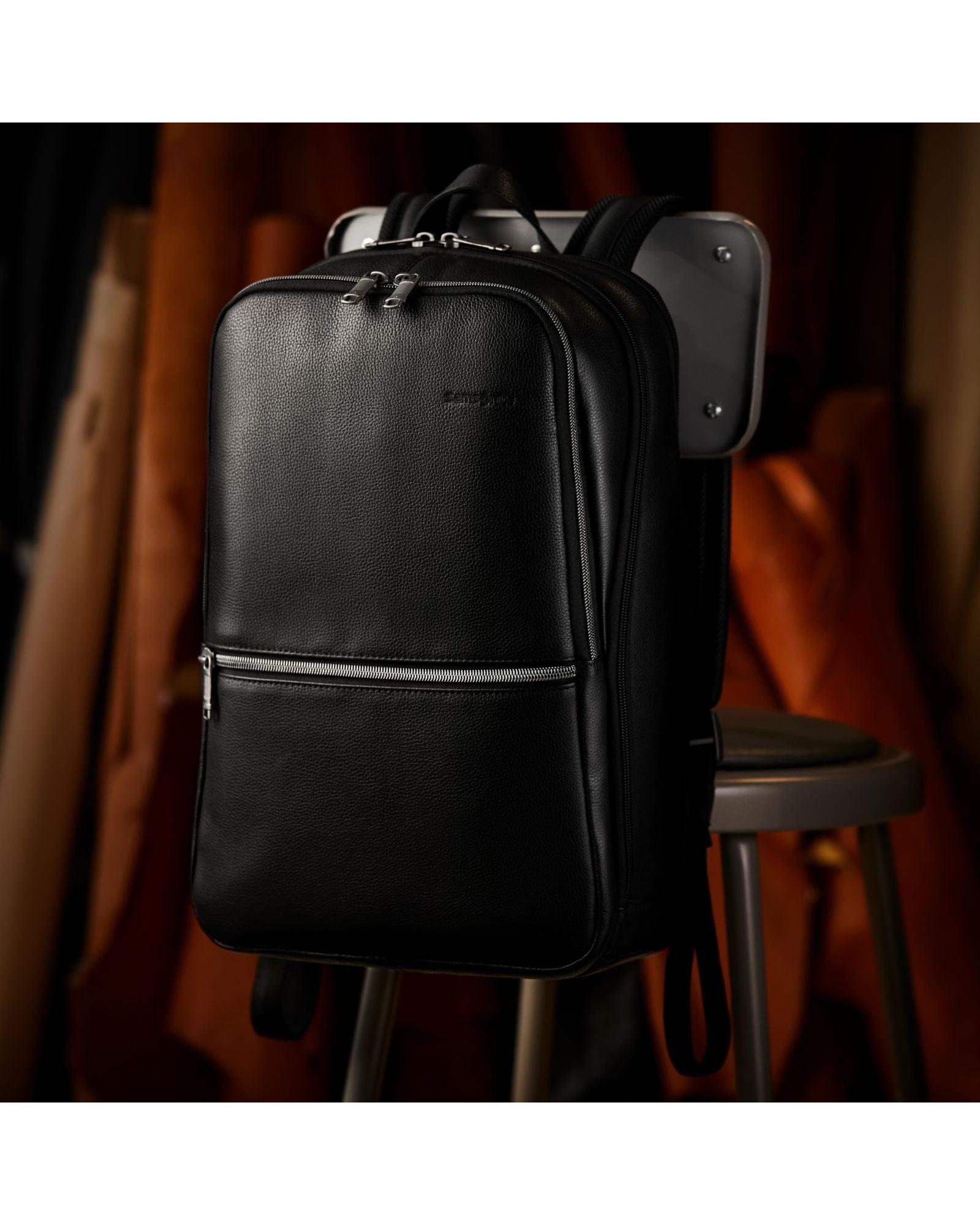Samsonite Classic Leather Business Slim Laptop Backpack - 17L - Black Back Image 8
