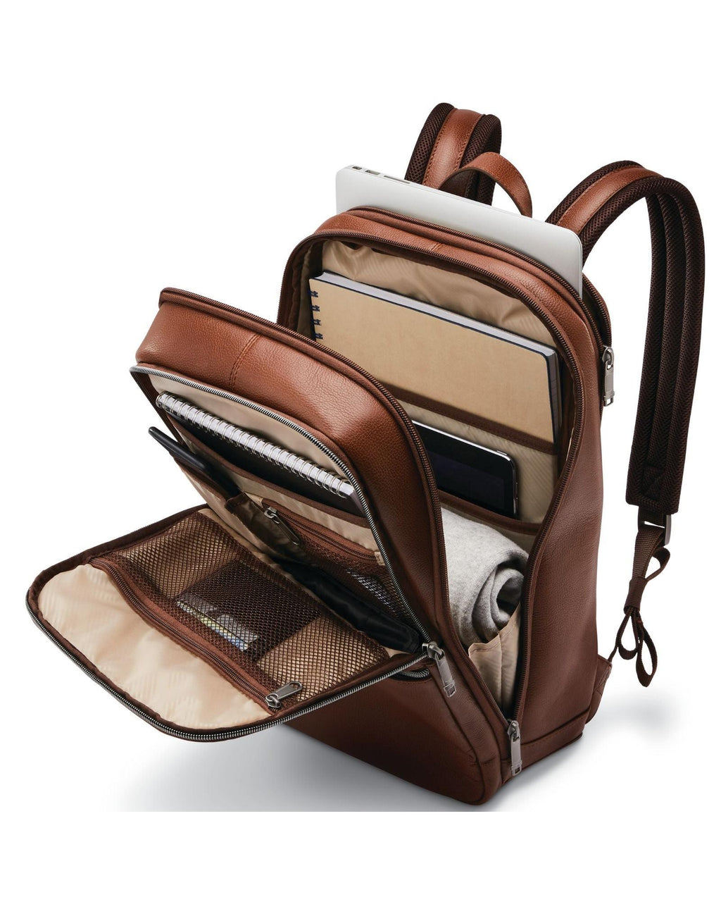 Samsonite Classic Leather Business Slim Laptop Backpack - 17L - Cognac Interior Front Left Image 3
