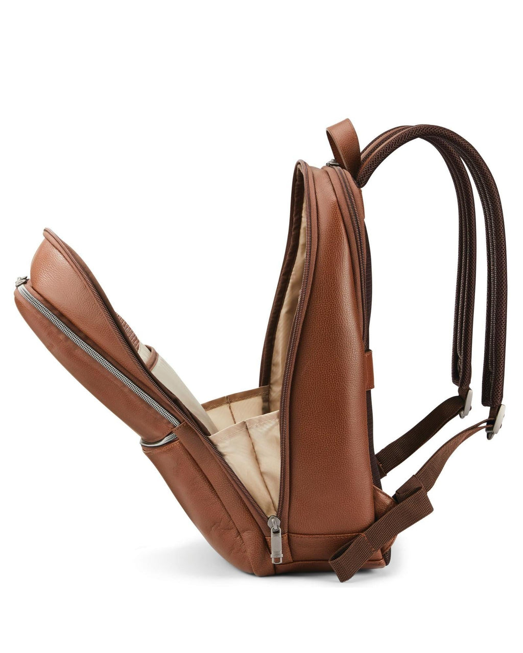 Samsonite Classic Leather Business Slim Laptop Backpack - 17L - Cognac Interior Back Image 5