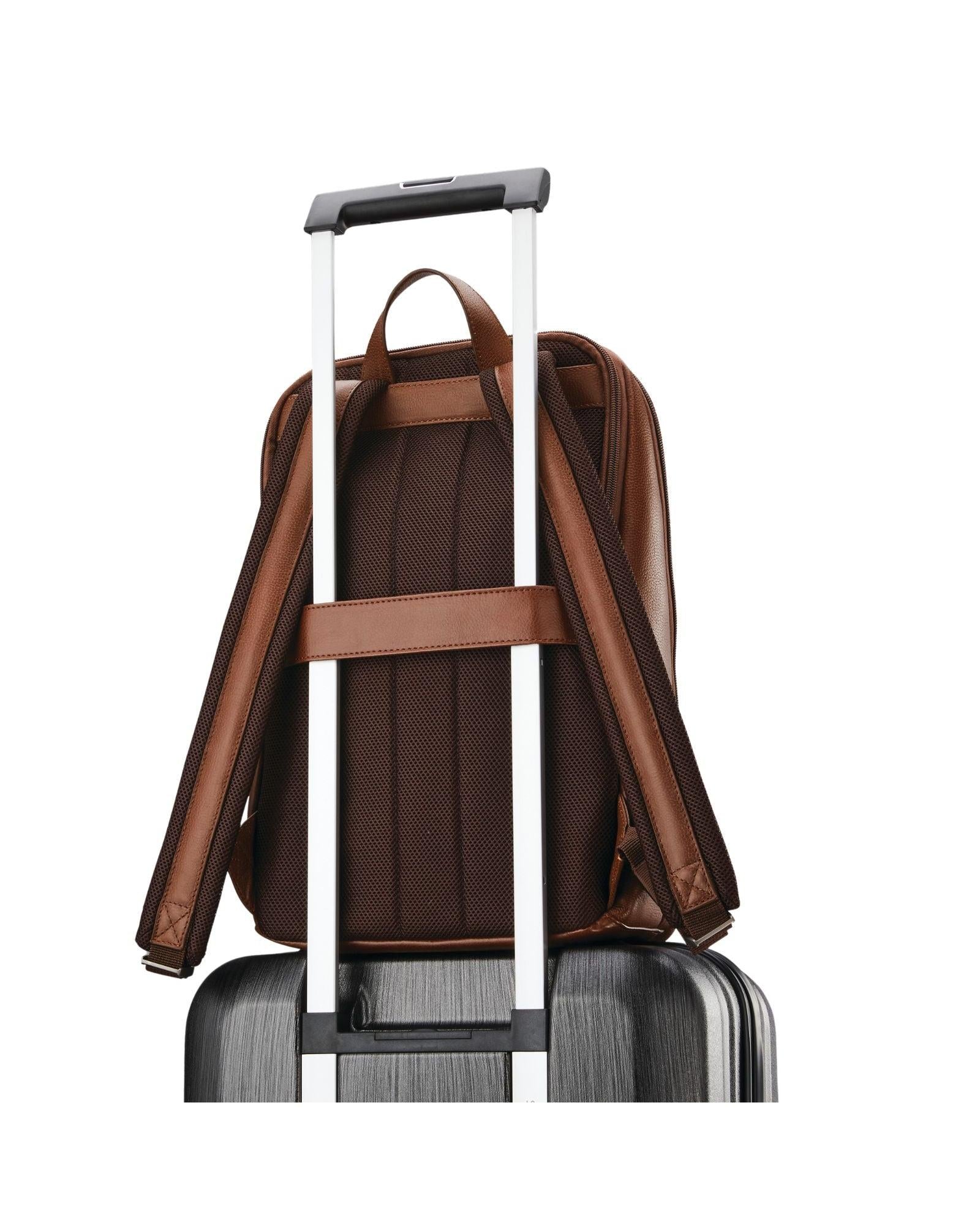 Samsonite Classic Leather Business Slim Laptop Backpack - 17L - Cognac Back Image 7