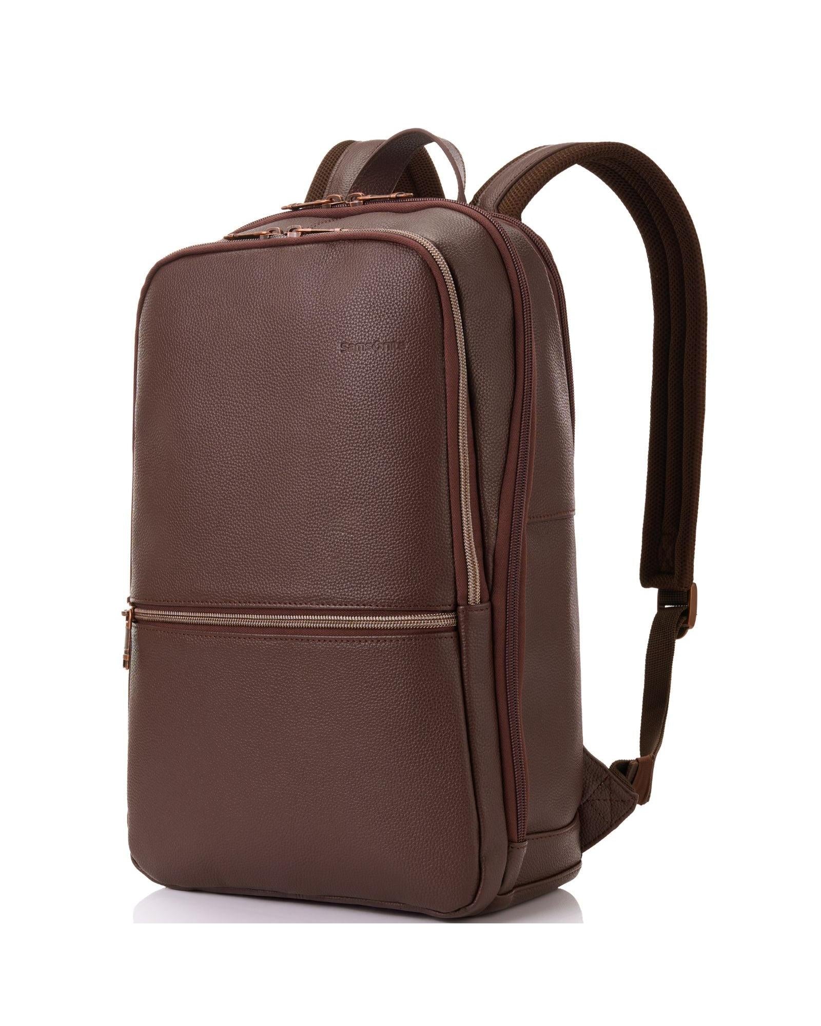 Samsonite Classic Leather Business Slim Laptop Backpack - 17L - Chocolate Front Right Image 1