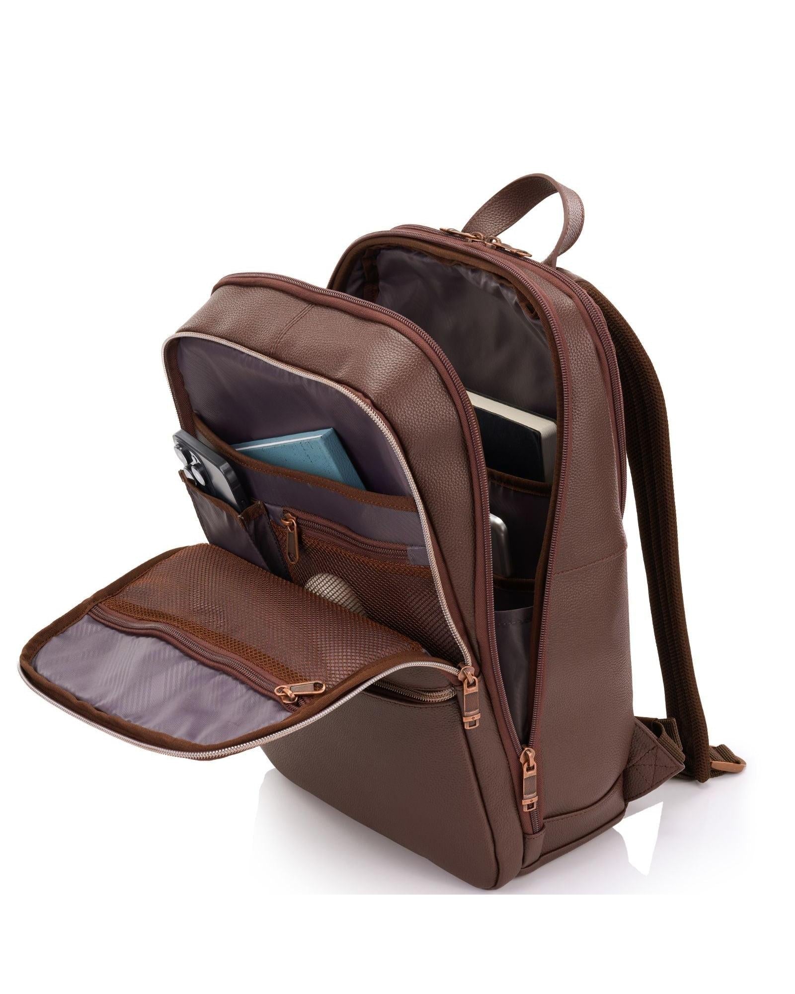 Samsonite Classic Leather Business Slim Laptop Backpack - 17L - Chocolate Interior Image 6