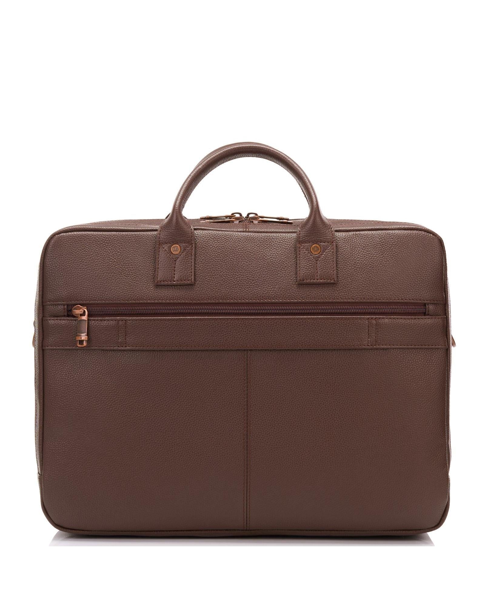 Samsonite Classic Leather Toploader Laptop Briefcase - Chocolate Back Image 3