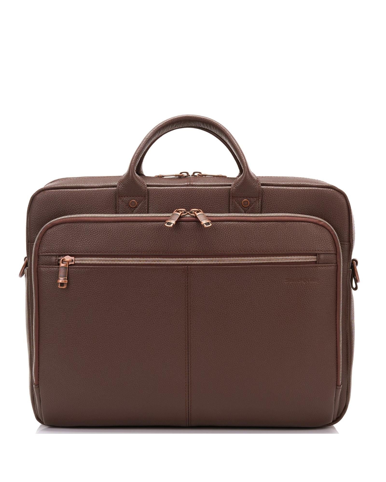 Samsonite Classic Leather Toploader Laptop Briefcase - Chocolate Front Image 2
