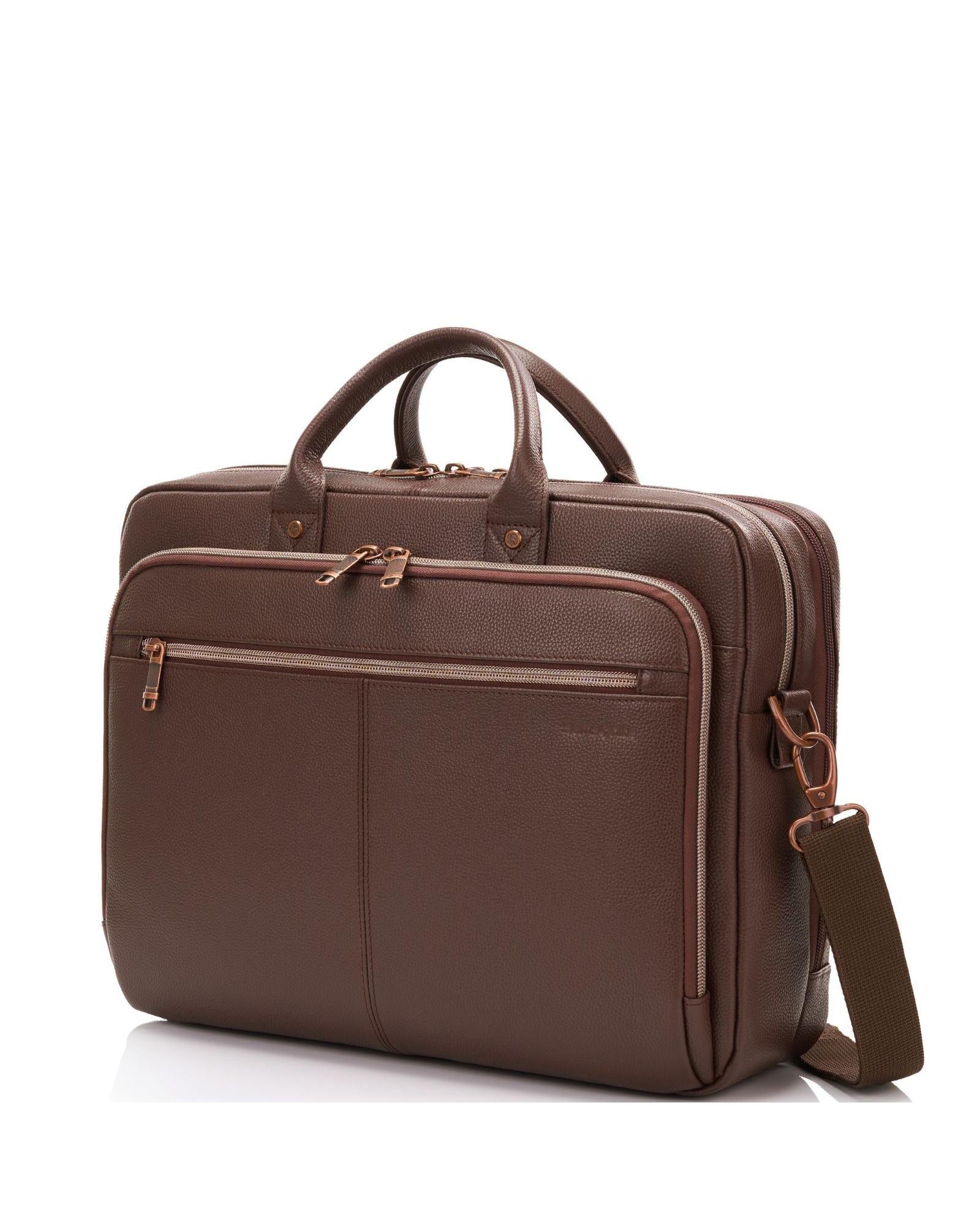 Samsonite Classic Leather Toploader Laptop Briefcase - Chocolate Front Right Image 1
