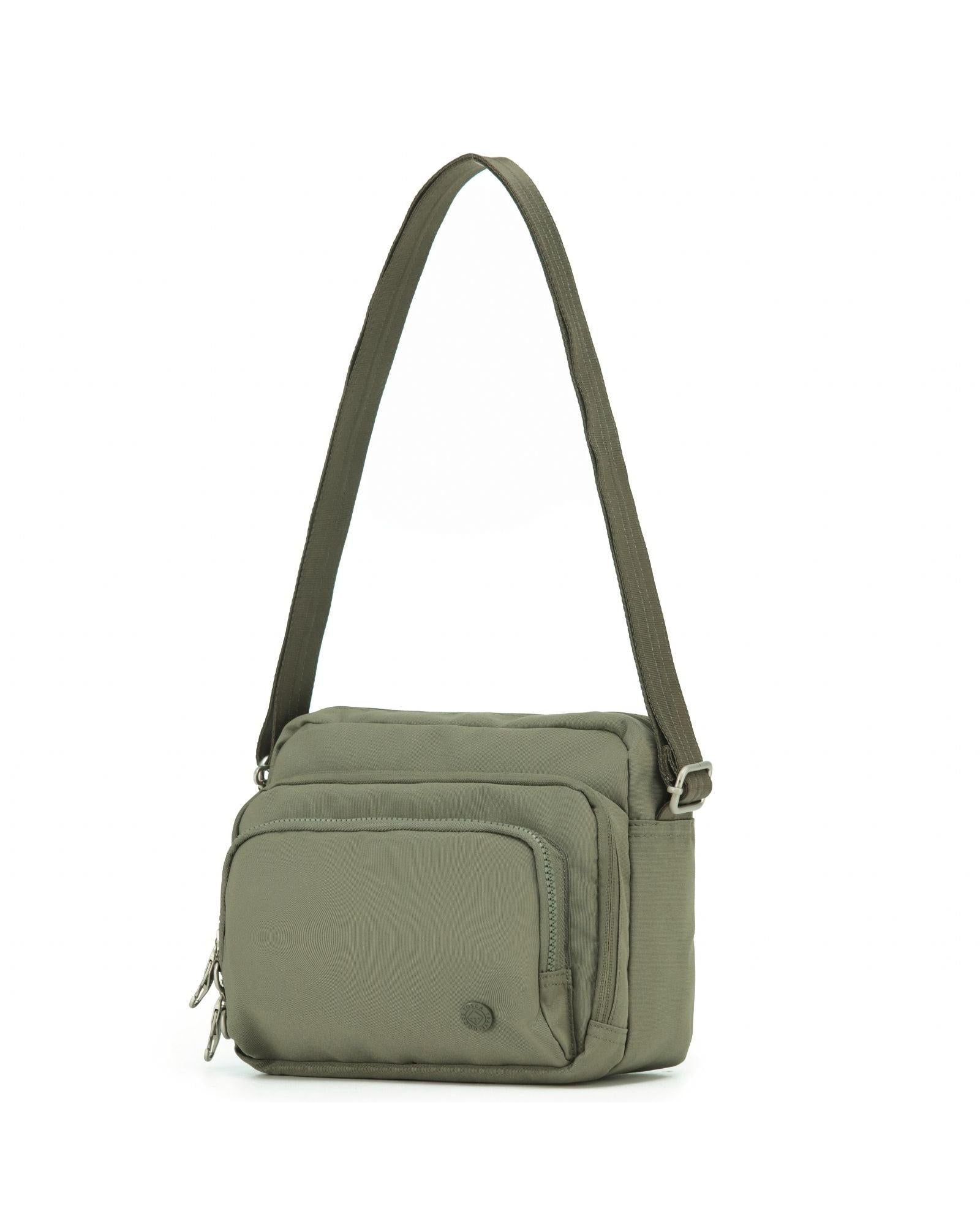 Tosca Anti-Theft Shoulder Bag with Triple Front Pockets - Taupe Front Right Image 1