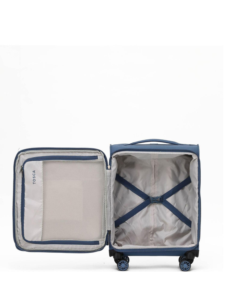 Tosca So Lite Expandable Softside Carry-On Spinner Suitcase - 54cm - Blue Interior Image 4