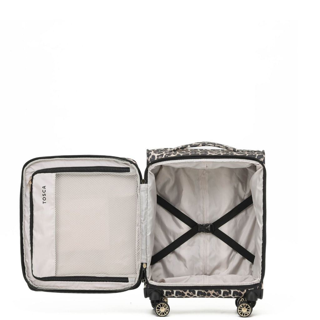 Tosca So Lite Expandable Softside Carry-On Spinner Suitcase - 54cm - Leopard Interior Image 4