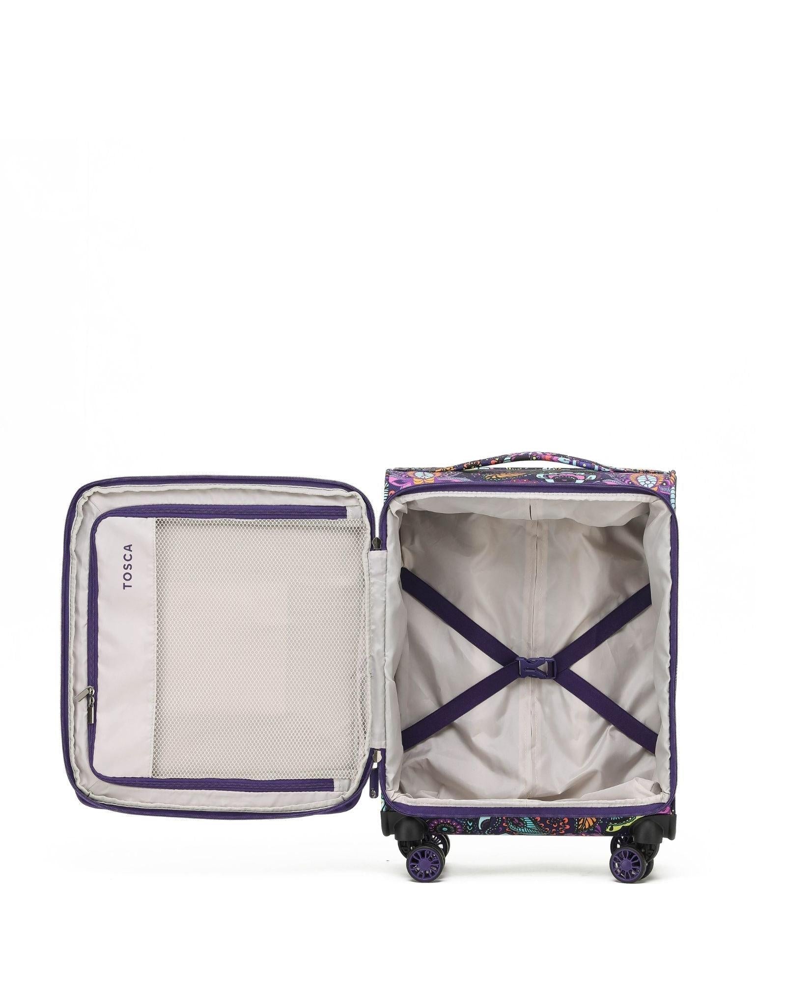 Tosca So Lite Expandable Softside Carry-On Spinner Suitcase - 54cm - Paisley Interior Image 4