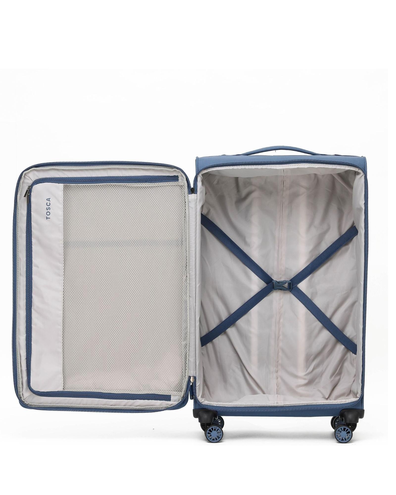 Tosca So Lite Expandable Softside Large Spinner Suitcase - 79cm - Blue Interior Image 3