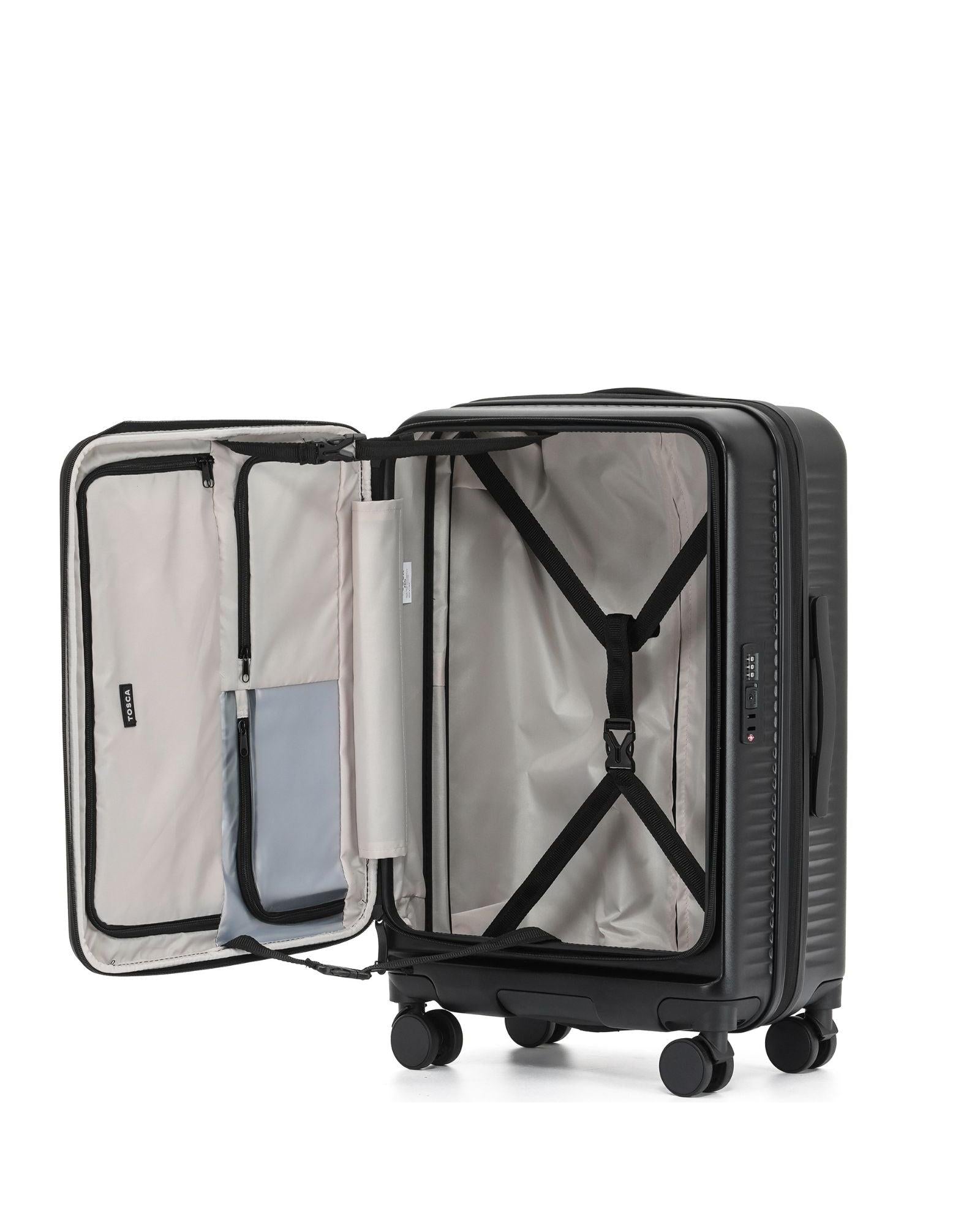 Tosca Zen Front Opening Hardside Large Spinner Suitcase - 77cm - Black Interior Front Image 3