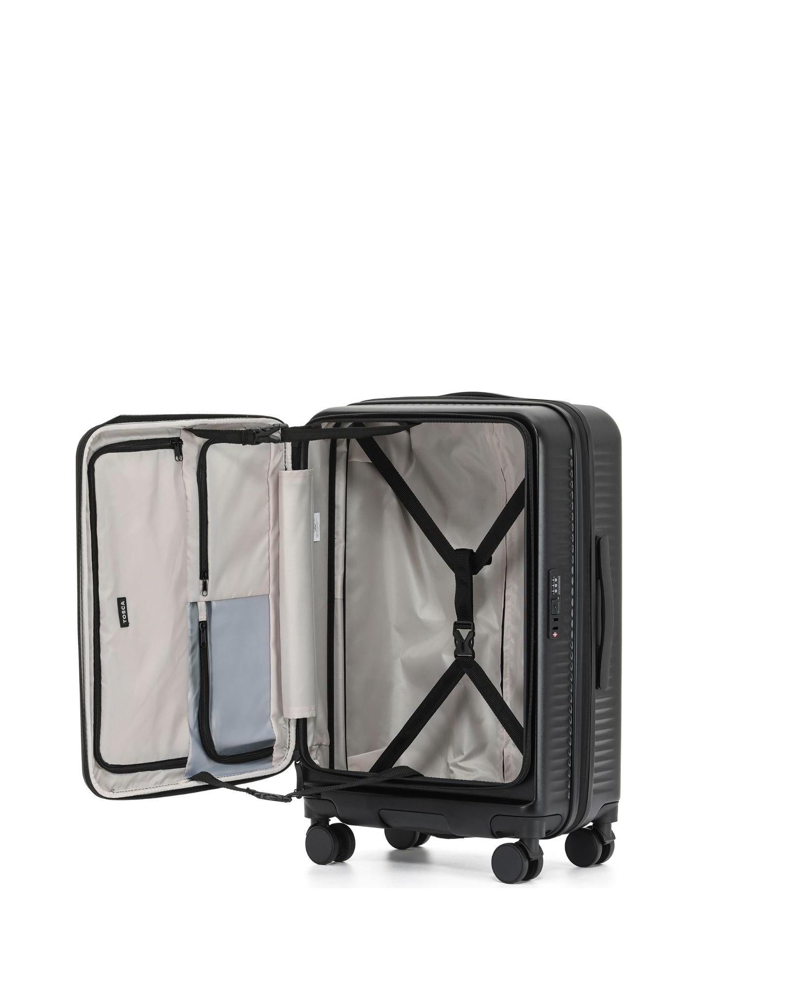 Tosca Zen Front Opening Hardside Medium Spinner Suitcase - 65cm - Black Interior Front Image 3