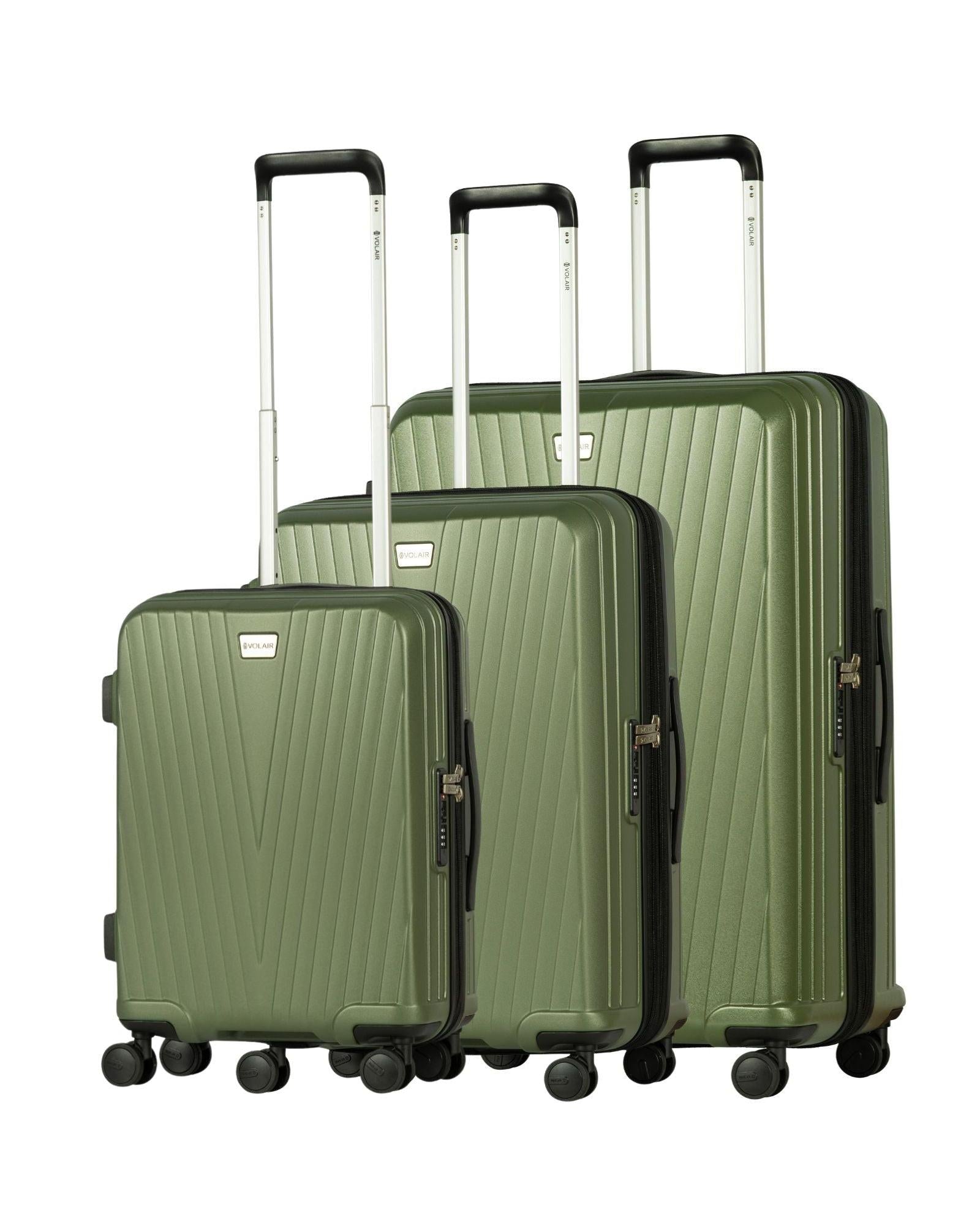 Volair Vmax Hardside 3 Piece EXP Spinner Suitcase Set Chive Green Front Right Image 1