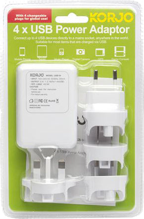 Korjo Universal Travel Adaptor - 4 x USB